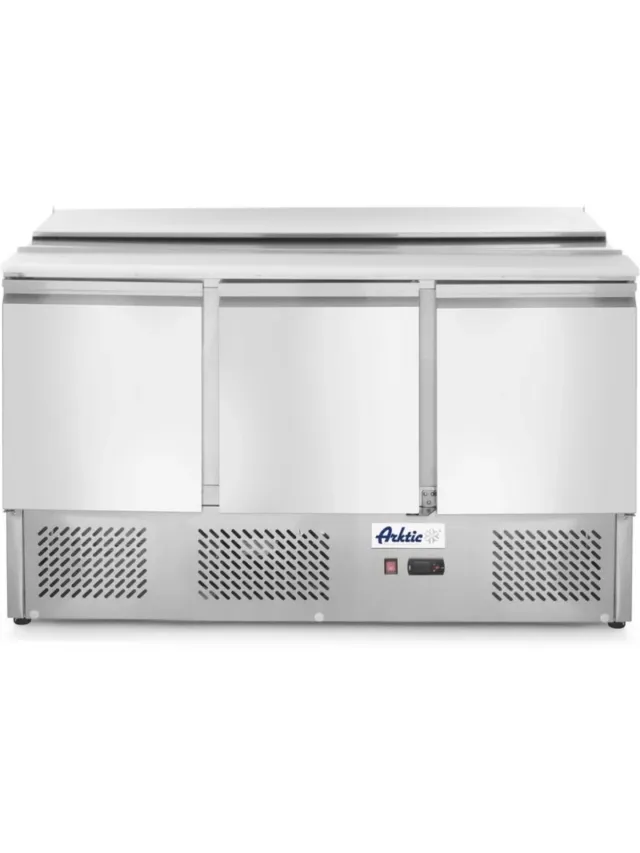 Arktic Saladette - KitchenLine - 380L - 3 Deuren 1/1 GN - Boven 4x 1/1 GN-2°C/+8°C - Geforceerd - Schuif-/Klapdeksel + Snijblad - 1365x700x888mm - Horeca Oven rvs