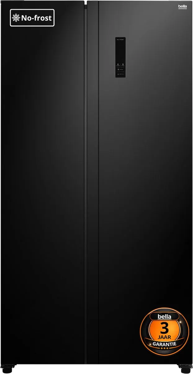 Bella BSBS-445.1BE - Amerikaanse koelkast - Display - 3 jaar garantie - 442 Liter - No Frost - Zwart Black