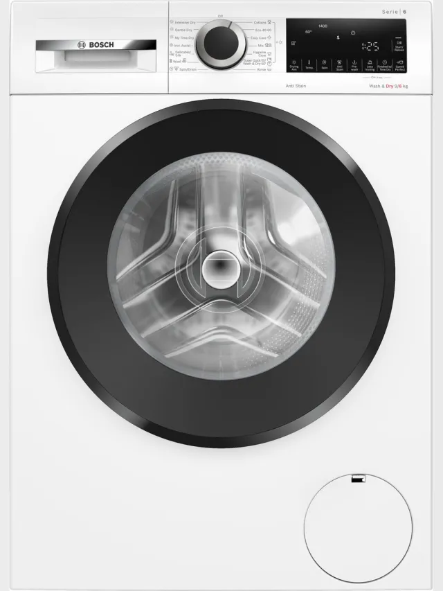 Bosch WNG24401BY - Serie 6 - Was-droogcombinatie - Extra stil - 9/6 kg - 1400 rpm - Energielabel D - Iron Assist - ENG Display Wit