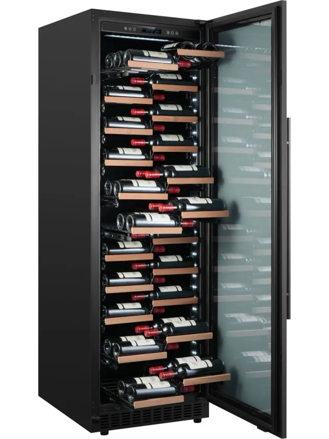 Nestor M NWBP1132GN1 Wijnkoelkast/Wijnklimaatkast 128 Flessen – Inbouw & Vrijstaand – 1 Zone – Zwarte Glasdeur – LED Verlichting – Magnum Geschikt – 38 dB Zwart 128 flessen 1 zone