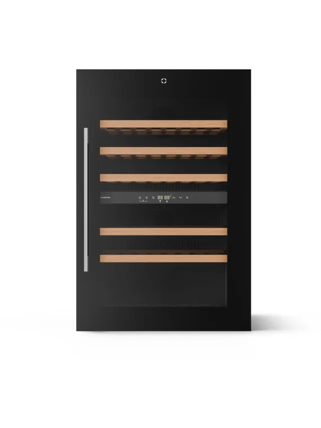 Klarstein Wijnkoeler Illuminosa inbouw - 57 flessen, twee zones, 5-22 °C, touchbediening, LED, UV-glas, stil 38 dB, ingebouwde wijnkoeler, beukenhouten planken - Wijnkoelkast - voor Bar - Houten Schappen Temperatuurregeling - voor Champagne Zwart
