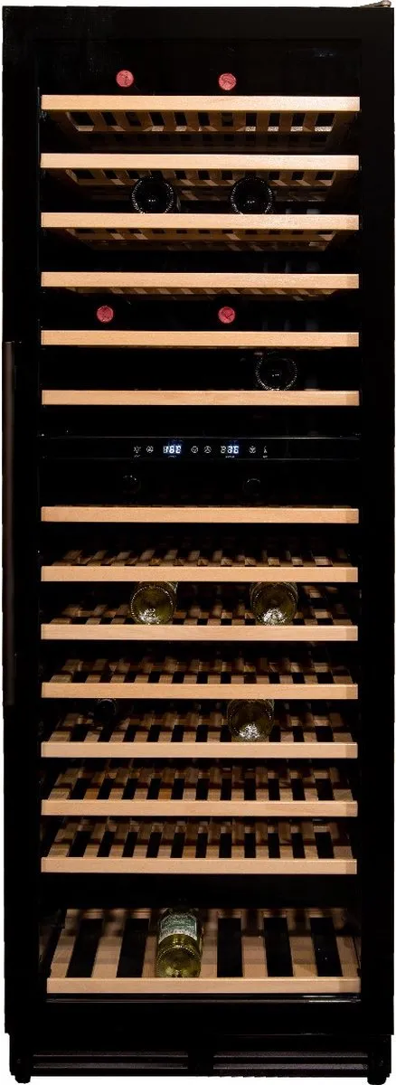 Vinata Premium Wijnklimaatkast Presanella - Vrijstaand en Onderbouw - Zwart - 150 flessen - 171 x 59.8 x 68.5 cm - Glazen deur