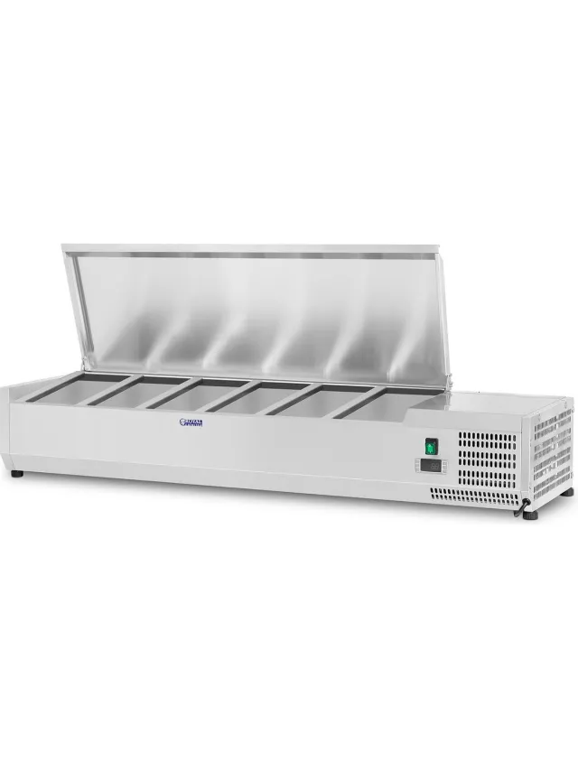 Royal Catering Opzetkoelvitrine - 140 x 33 cm - 6 GN 1/4 containers - Royal Catering Zilver