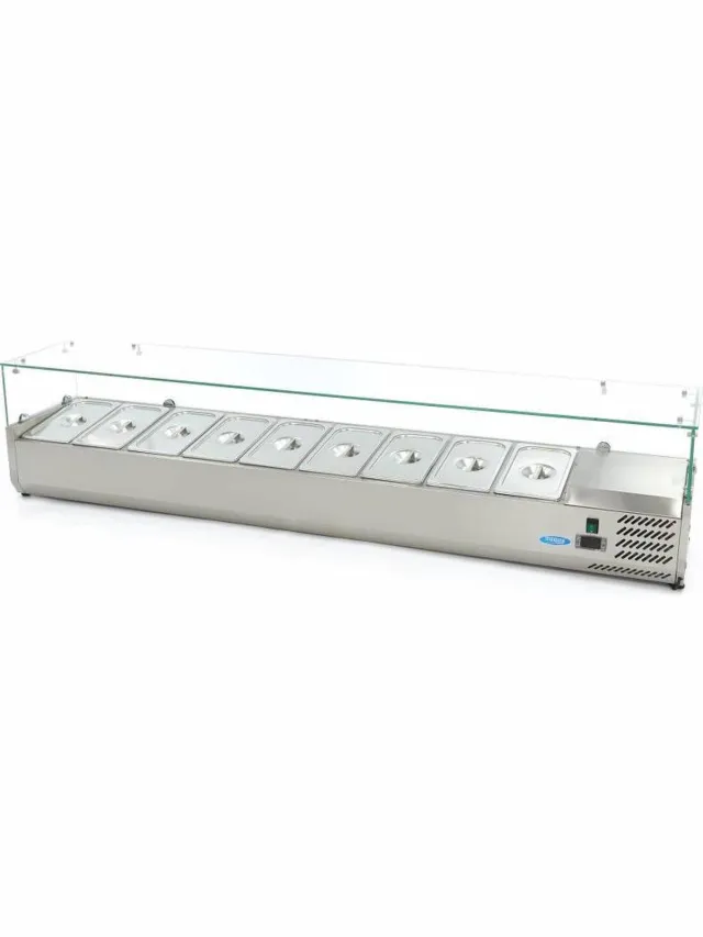 Maxima Opzetkoelvitrine - 200 cm - 9 x 1/3 GN Bakken Stainless Steel - 200 cm 9 x 1/3 GN