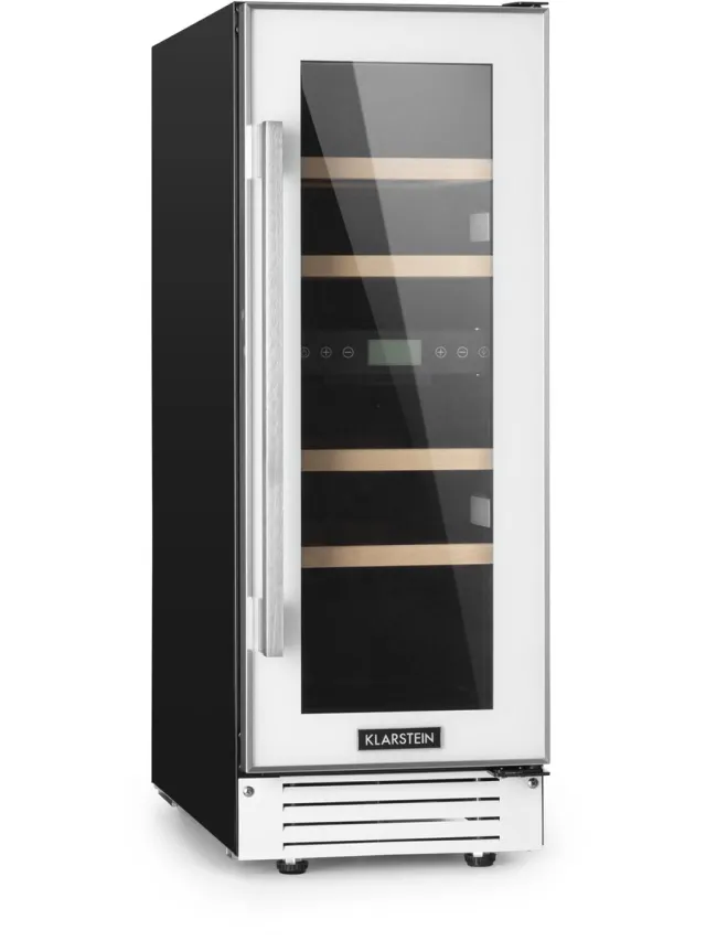 Klarstein Wijnkoeler Vinovilla 17 Built-In Duo twee zones wijnkoelkast 53l 17 fl. 3-kleuren glazen deur - Wijnklimaatkast - 29.5 cm - 2 Zones Vrijstaand Inbouw - Wit - glas - Rood - Wijnkast - Wine Cooler - Wine Fridge Wit Glas