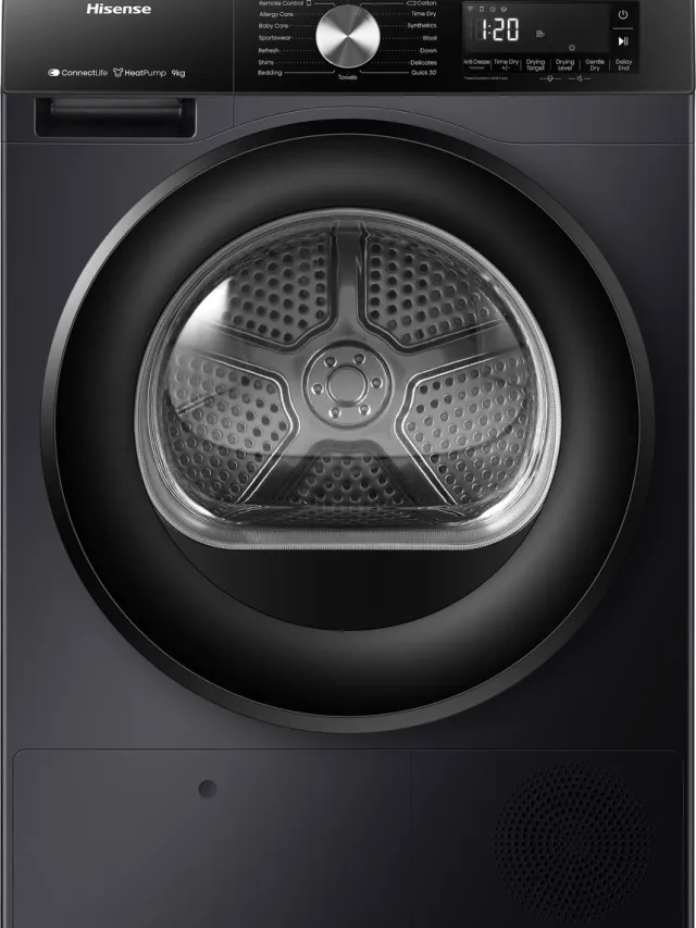 Hisense 3S Serie DH3S902BB3 - Zwarte Wasdroger met Energielabel C - Warmtepompdroger - 9kg - ConnectLife - Trommelverlichting - AutoDry - Quick Dry - Allergy Care Zwart 2025