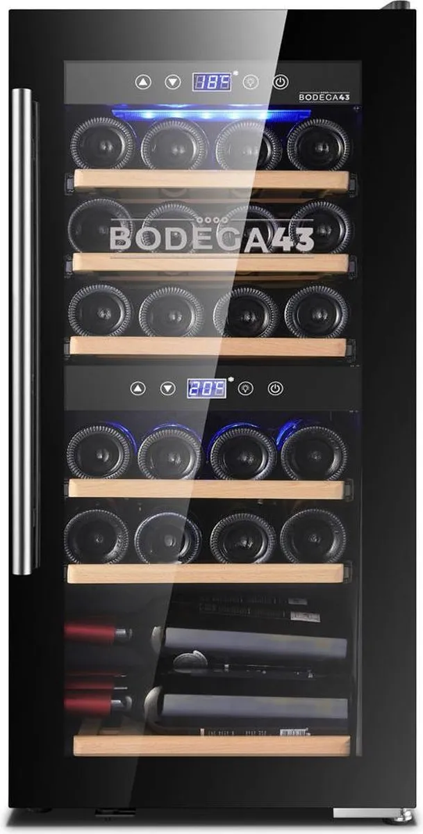 BODEGA43 B4324 - Wijnkoelkast - 24 flessen Zwarte vrijstaand wijnkoelkast - 24 flessen