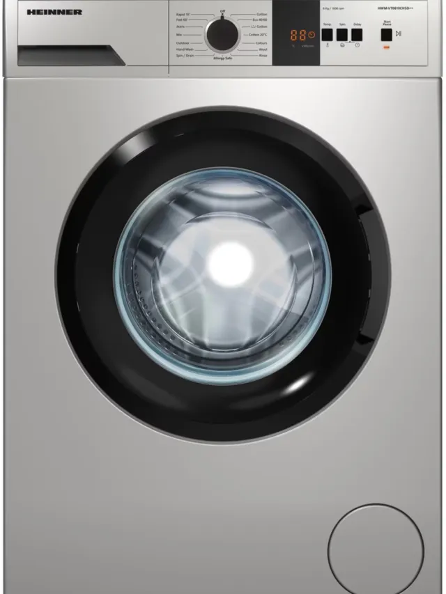Heinner HWM-VT0610CHSD++ Wasmachine 6 kg – 15 Programma’s met Anti-Kreuk en Allergievriendelijk – 1000 tpm – Foam Detection – Balance Control – Zilver – 5 Jaar Garantie