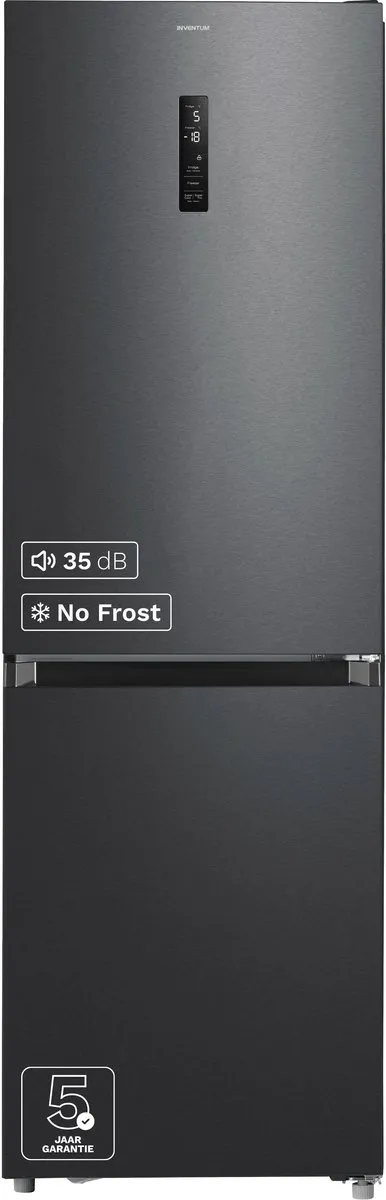 Inventum KV1850B No Frost energiezuinige koel-vriescombinatie - 185 cm hoog - 338 liter - Zeer stil: 35 dB - Superkoelen - Supervriezen - Energielabel C - Vrijstaand - Zwart Dark Inox