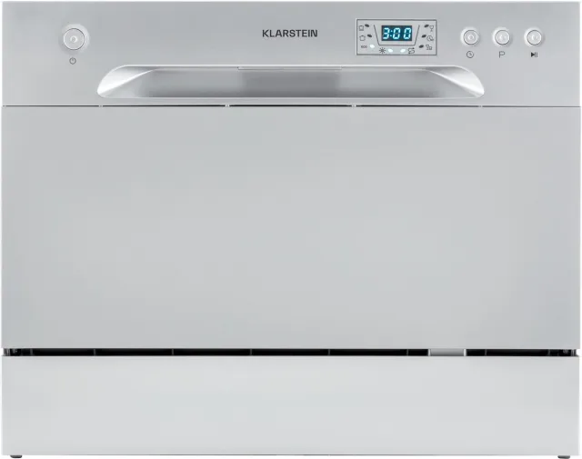 Klarstein Vaatwasser Mini voor 6 Gedecke, Leiser vaatwasser klein met 6 spoelprogramma's, Kleiner Tisch vaatwasser voor Zuhause, kantoor en Camping, vaatwasser Mini met Wasseranschluss - Tafelvaatwasser - 6 Maatgedekken 49 dB 45 cm 1380W Zilver Metallic