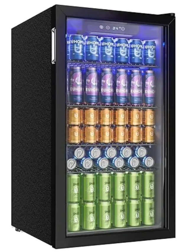 Velmio Koelkast - Koelkasten - Dranken Koelkast - Met Glazen Deur - Voor 126 Blikjes - Mini Bar - Verstelbare Planken - RVS - Zwart/zilver