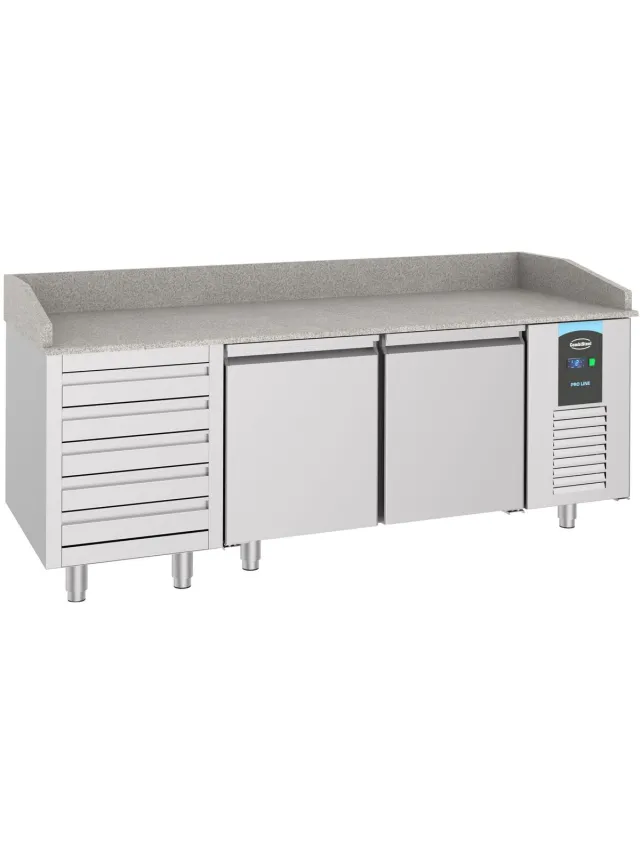 Combisteel Pizzawerkbank - 615L - 2 Deuren + 5 Deegladen (en600x400)-2°c/+8°c - Geforceerd - 2100x800x1080mm Grijs