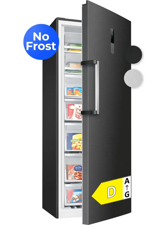 Bomann GSVS 7365 – Grote Vrijstaande Vriezer ook als Koelkast te gebruiken – Total No Frost - 380 liter inhoud - 186 cm hoog – 70 cm breed – Zwart – Energieklasse D