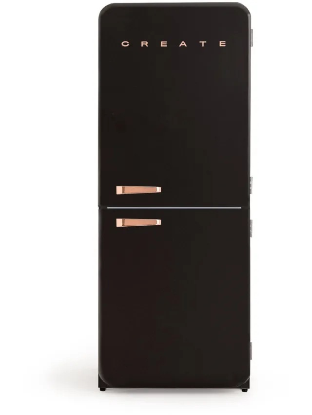 Create Koelkast in retro stijl - FRIDGE RETRO COMBI 401 Zwart met Roségouden handgreep