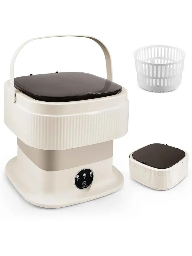 C. , R. E. CORE Mini Wasmachine 11L - Draagbare en Opvouwbare Wasmachine met Centrifugemand - 29.5x29.5x28cm - Kaki