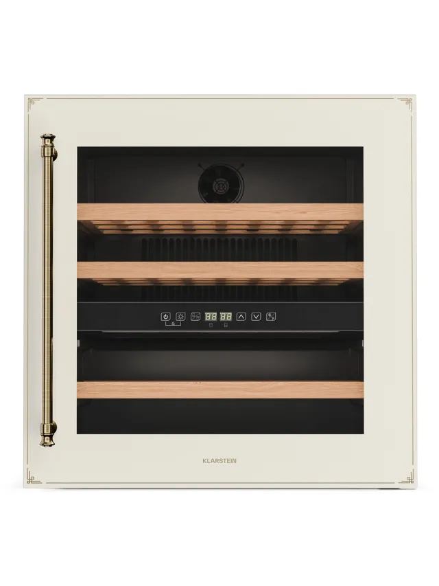 Klarstein Vinsider Victoria 36 Wijnkoelkast - 36 Flessen - Touch - UV-Bescherming - LED - Stil - 3 Schappen - 2 Zones - Wijnklimaatkast - Crème Vintage Crème