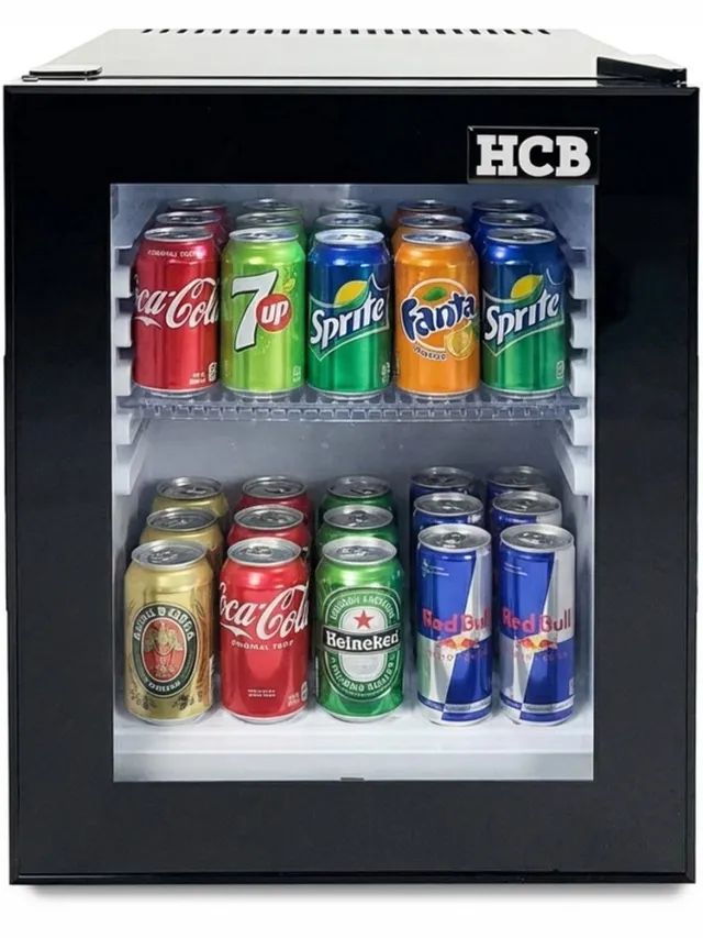 HCB Professionele Horeca Minibar koeling - 32L - Mini Koelkast met glazen deur - Kleine drankenkoelkast - D - Zwart - Flessenkoelkast - Bier koelkast - tafelmodel - 45.2x38.5x48.6 cm (DxBxH) - 11 kg - Frigo - 9967 Zwart - 32 L