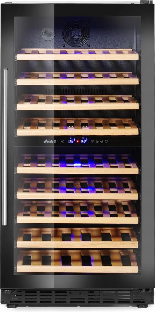 Arktic Wijnkoeler - 2 Zones - 72 Flessen - Arktic - 232L - 220-240V/110W - 595x605x(H)1225mm - Arktic 237557 - Horeca & Professioneel Zwart