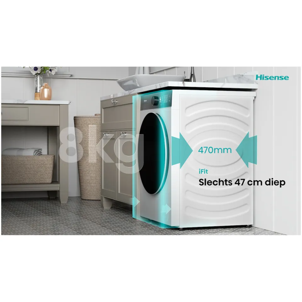 Hisense WF5I8043BWF wasmachine, 8 kg, 1400 toeren, 47 cm diep wit, foto 3