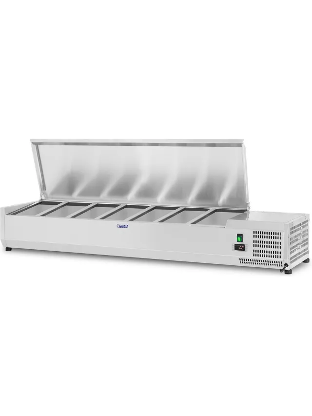 Royal Catering Opzetkoelvitrine - 150 x 33 cm - 7 GN 1/4 containers - Royal Catering Zilver