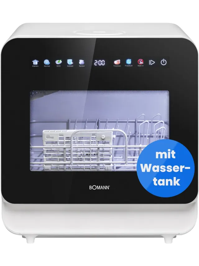Bomann TSG 5702 mini vaatwasser, 43 cm breed, 5 liter reservoir Wit