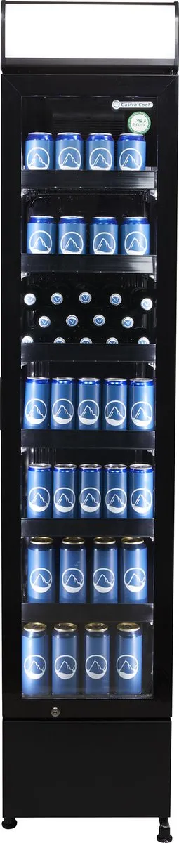 Gastro-Cool DC130 ECOSTAR - Slimline koelkast met glazen deur 150 Liter - Zwart/Zwart/Zwart 135124