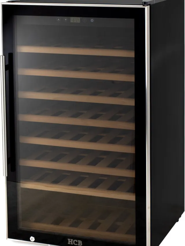 HCB Professionele luxe Wijnkoelkast voor 75 flessen - Wijnklimaatkast met houten lades - Vrijstaand wijn koelkast - Klimaatkast - Wijnkast - Wijnfrigo koeler - 52 kg - Frigo - 6816 Zwart - 75 flessen