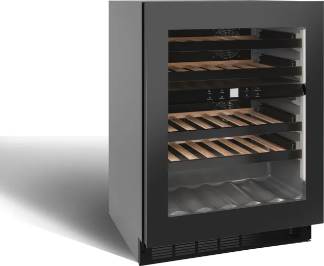 Nestor M Wijnkoelkast NWXS231FXN1 - Greeploos - Push Open Electrisch - 31 Flessen - 2 zones - Glasdeur met Black inox kader Zwart RVS kader glasdeur