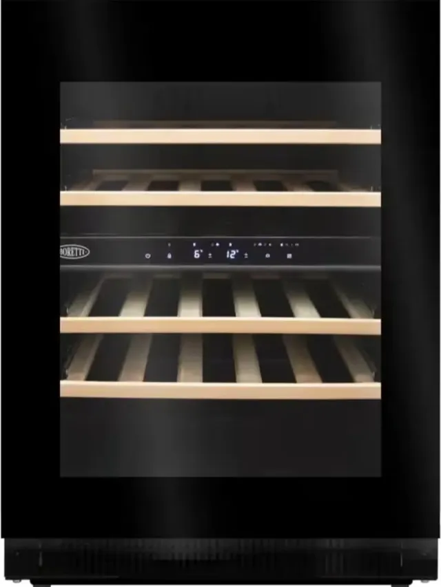 Boretti MLWC82ZGZW Wijnklimaatkast inbouw 82cm onderbouw, 2 temp.zones, Deurh. 745mm t.b.v. greepl. keukens, zwart glas