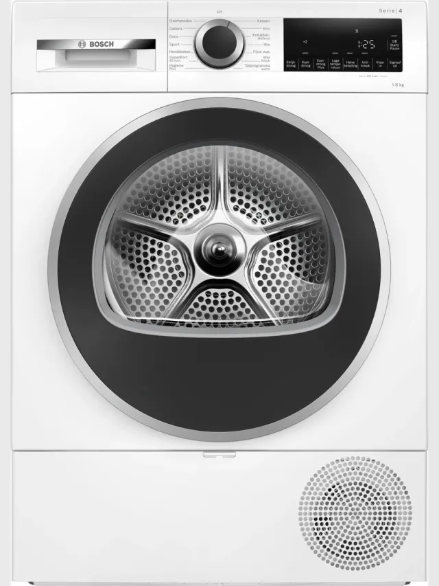 Bosch WQA23305NL - Serie 4 - Wasdroger - Warmtepompdroger - 8 kg - Stil - SuperKort ; snel drogen in 40 minuten voor een kleine lading - Auto Dry: droogt automatisch tot de exacte droogtegraad die je wilt - Wit