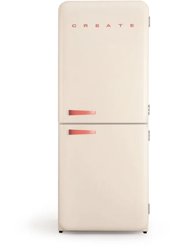 Create Koelkast in retro stijl - FRIDGE RETRO COMBI 401 Gebroken wit met Terracotta handgreep