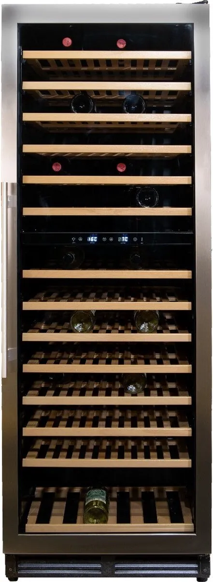 Vinata Premium Wijnklimaatkast Presanella - Vrijstaand en Onderbouw - RVS - 150 flessen - 171 x 59.8 x 68.5 cm - Glazen deur