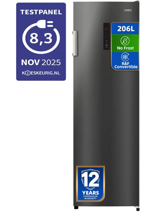 chiq CSD206NEID - Vrijstaande Vriezers - No Frost - 206 Liter - Digitaal LED Display - 6 Lades - Hoogte: 170 cm - Energielabel D - Zwart - 12 Jaar Garantie op Compressor