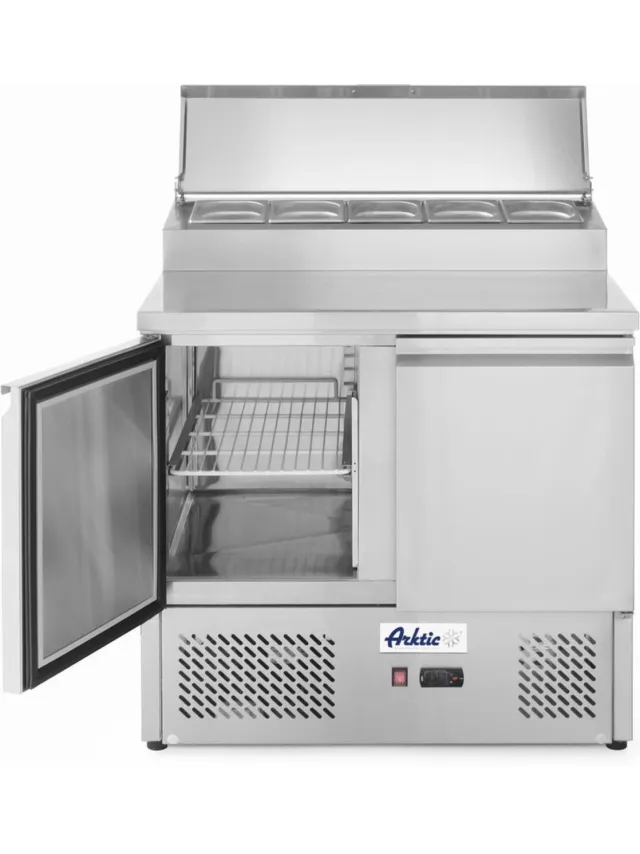 Arktic Saladette - KitchenLine - 300L - 2 Deuren 1/1 GN - Boven 5x 1/6 GN-2°C/+8°C - Geforceerd - Klapdeksel - 900x700x880/1055mm - Horeca Oven rvs