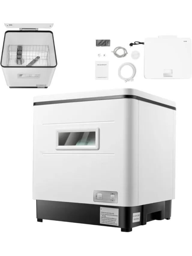 ALLVIA Mini Vaatwasser - Kleine Vaatwasser - Vrijstaande Vaatwasser - 360° Roterende Waterstraal - 800W - Roestvrij Staal Wit