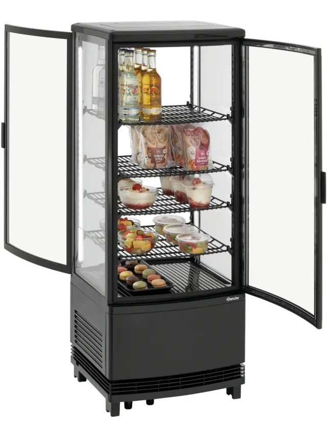 Bartscher Mini-koelvitrine - 98L - 4 Niveaus - Led - 425x425x1090mm Zwart
