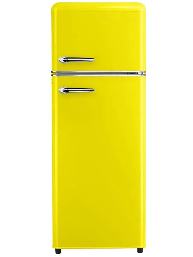 helvetia Retro Koelvriescombinatie HRDPER206EJ1 - Geel - 144 cm Hoog - 4ster Vriezer - Vintage - 206 Liter