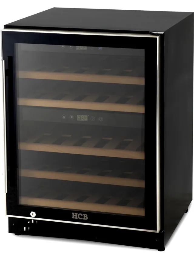 HCB Professionele luxe Wijnkoelkast met 2 zones - 40 flessen - Wijnklimaatkast met houten lades - Vrijstaand wijn koelkast - Klimaatkast - Wijnkast - Wijnfrigo koeler - 47 kg - Frigo - 6811 Zwart - 40 flessen - 2 zones
