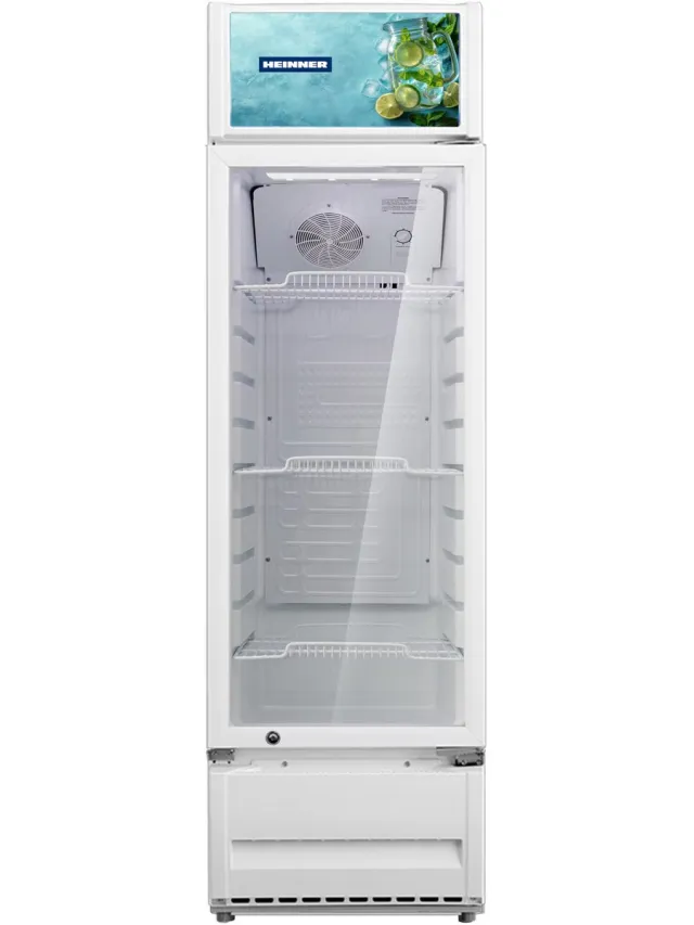 Heinner HSC-M213WHB Drankenkoelkast – Vrijstaande Koelkast met Glazen Deur – 213 L – 204 Flessen – Ventilatorkoeling – LED-verlichting – Instelbare Thermostaat – 3 Legplanken – Deurslot – Wit – 5 Jaar Garantie