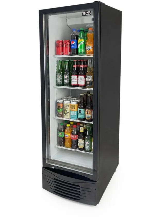 HCB Professionele Horeca Glasdeur koelkast - 1 deur - 350 liter - 230V - Koeling met glazen deur - Flessenkoelkast - Drankenkoelkast - 57.2x60x173 cm (DxBxH) - 76 kg - Frigo - 7945 Zwart