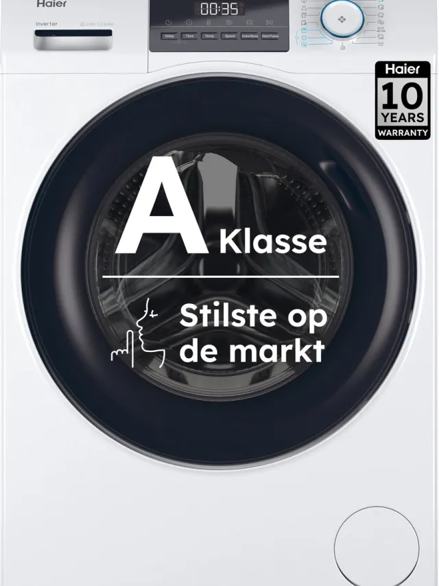Haier HW80-BP14929A-S - Wasmachine 8kg - Energieklasse A - Extra stil (70 dB) - Stoomfunctie (Refresh) - Antibacteriële Behandeling (ABT) - 16 programma’s - 10 jaar garantie op onderdelen Wit