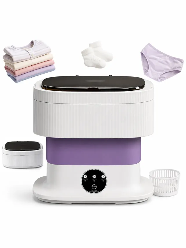 Paars Mini wasmachine - Draagbare wasmachine - Opvouwbare wasmachine - Met centrifuge - 10 Liter - 3 wasprogramma's - Voor camping en babykleding - 30*28*30CM - Paars Wit