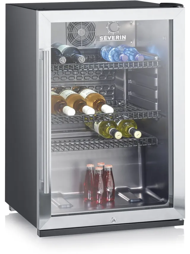 Severin FKS 8840 - Flessenkoelkast - RVS/Zwart - 56 flessen van elk 0,33 L - geïntegreerd slot - zuinig met Energieklasse C Zwart / RVS 56 flessen