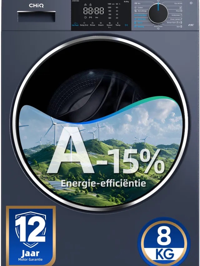 chiq CW8728X - Wasmachine - 8 KG - Plat ingebouwd - A-15% - 16 programma's - AI Smart - 12 jaar garantie op motor - 2026 Nieuw Grijs