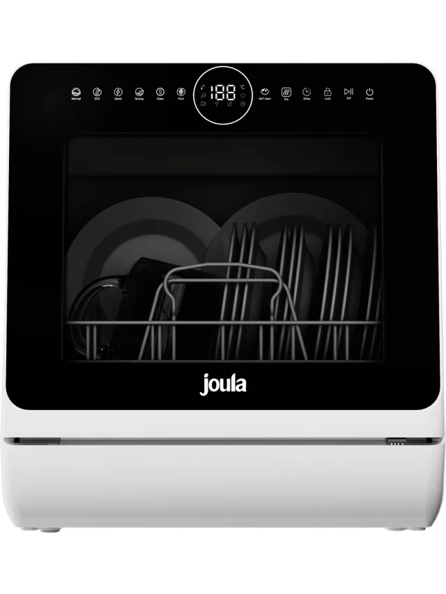 Joula Mini Vaatwasser met Waterreservoir - 8 Wasprogramma's - 5 Couverts - Kleine Smalle Vrijstaande Afwasmachine - Camping - Wit