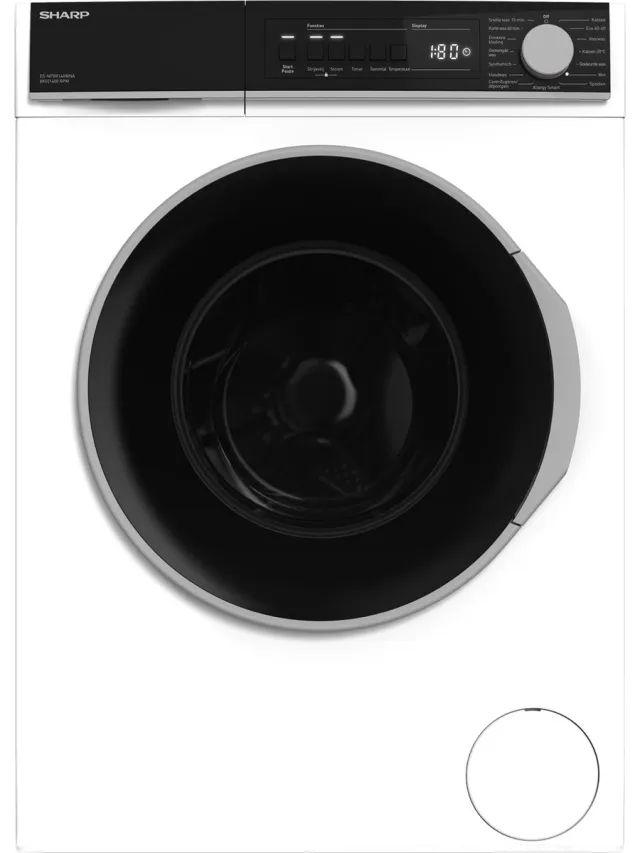 Sharp ESNFB914AWNABX wasmachine, 9 kg, voorlader Zwart;Wit