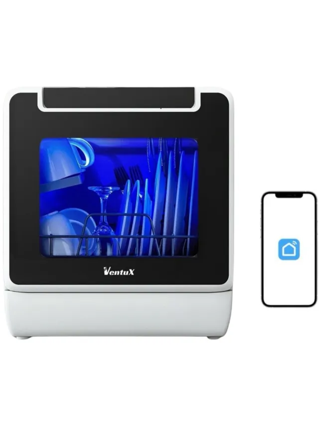 Ventux Mini Vaatwasser Incl. App – 8 Programma’s – 3-4 couverts - Kleine Smalle Vrijstaand Vaatwasser Voor Camping - 900 Watt Afwasmachine – 42,5 x 42,8 x 45,8 cm - Wit VTX-12S Wit