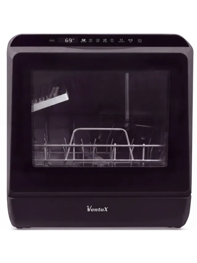 Ventux Mini Vaatwasser Incl. App – Afwasmachine – 5 Programma’s – 900 Watt – 42,5 x 42,8 x 45,8 cm - Zwart VTX02 | Zwart