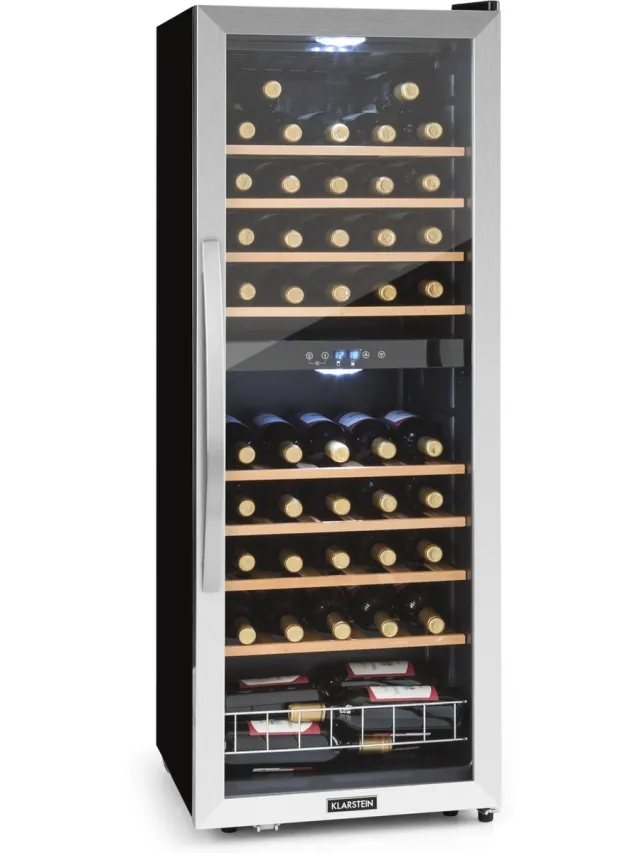 Klarstein Wijnkoeler Vinamour 54 Duo Wijnkoelkast - 2 Zones - 148 Liter - 54 Flessen - Touch display - Zwart - 47 cm - voor Restaurant voor Bar - Hout - Wijnklimaatkast - Wijnkast - Wine Cooler - Wine Fridge