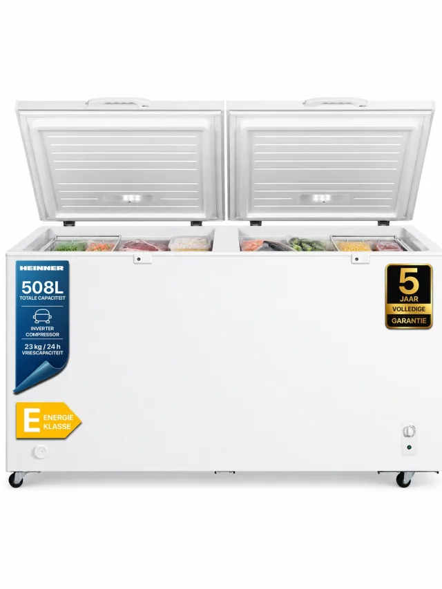 Heinner HCF-M508INVCE++ Vrieskist – 508 L – Convertible (Vriezer/Koelkast)– Inverter Motor – Vergrendelbaar – 5 Jaar Garantie Wit